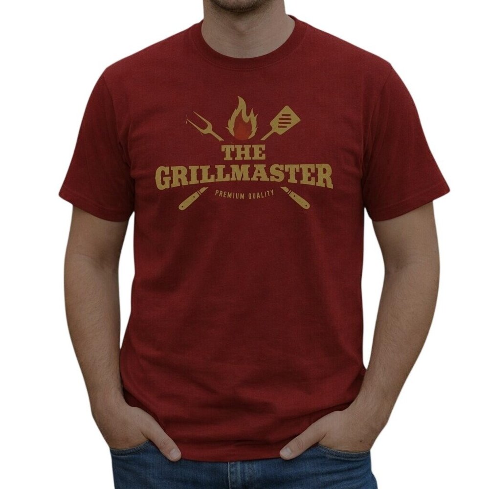 The Grillmaster Mens Graphic T Shirt XL Crew Neck Deep Red Premium Quality